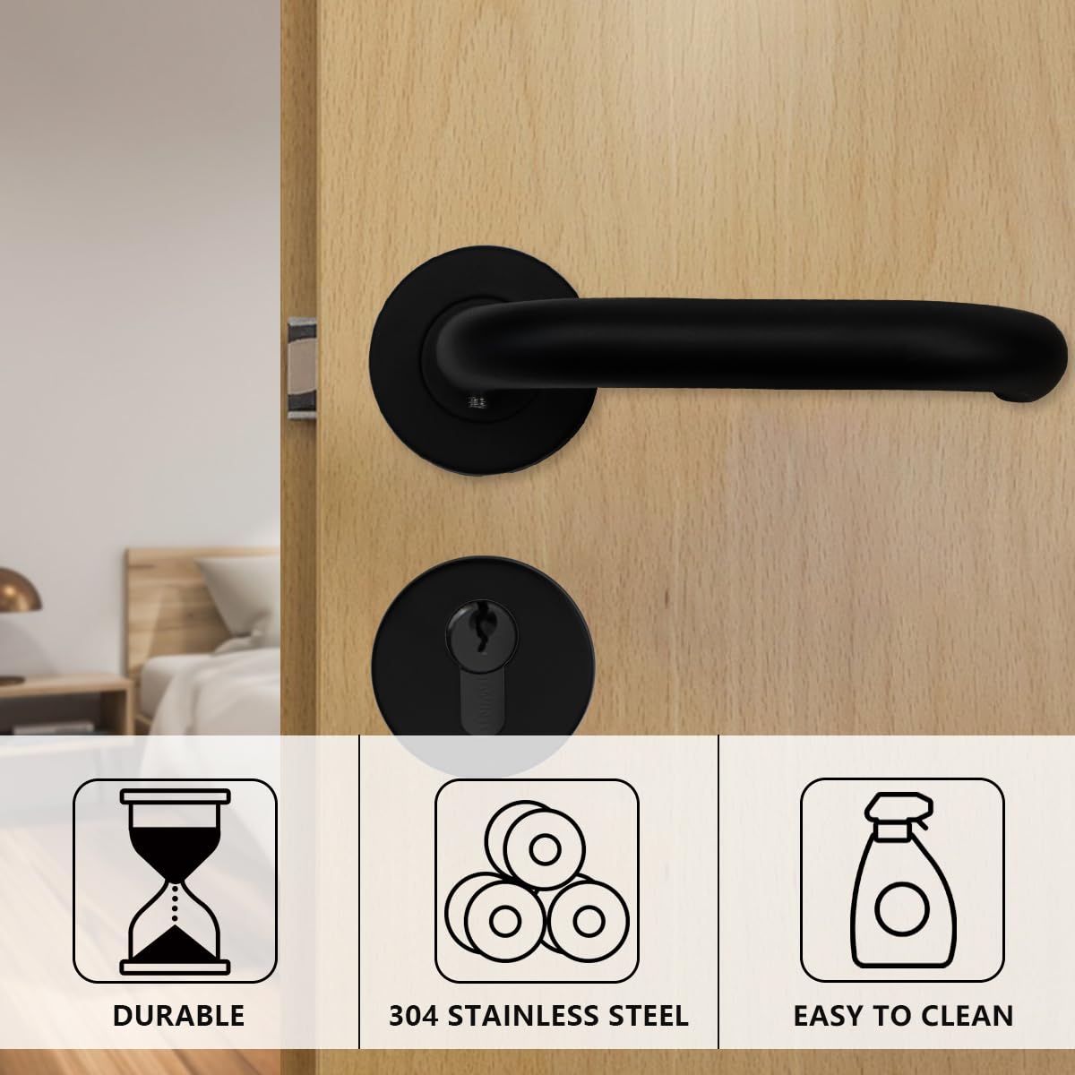 Set 4 Maniglie Per Porte In Acciaio Inox Spazzolato | Forma A C, Foro Standard, Per Interni