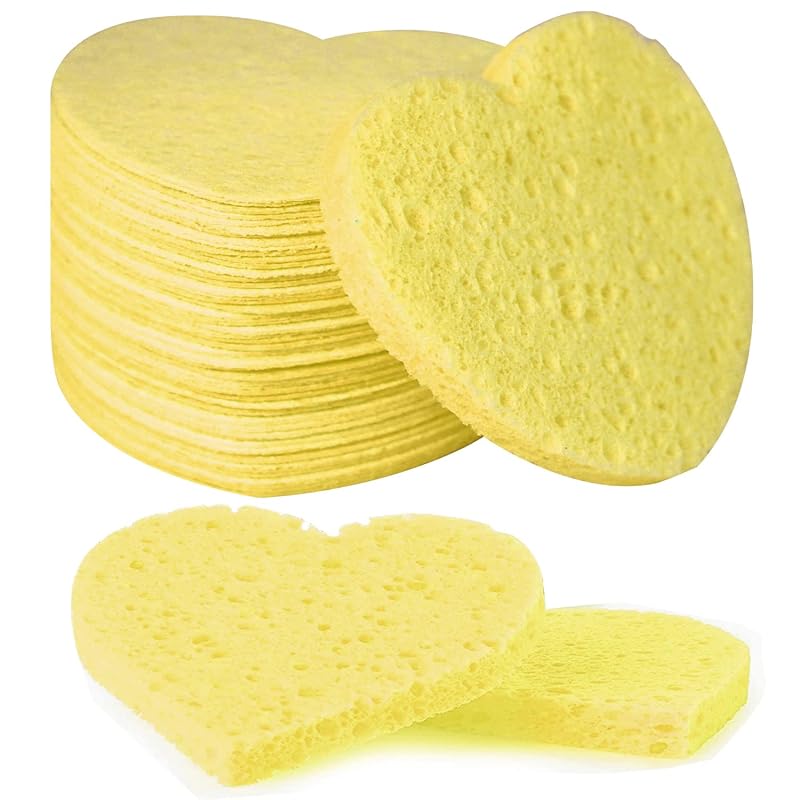 Esponjas faciais comprimidas Spunspon de celulose em formato de coração, amarelas, pacote com 50