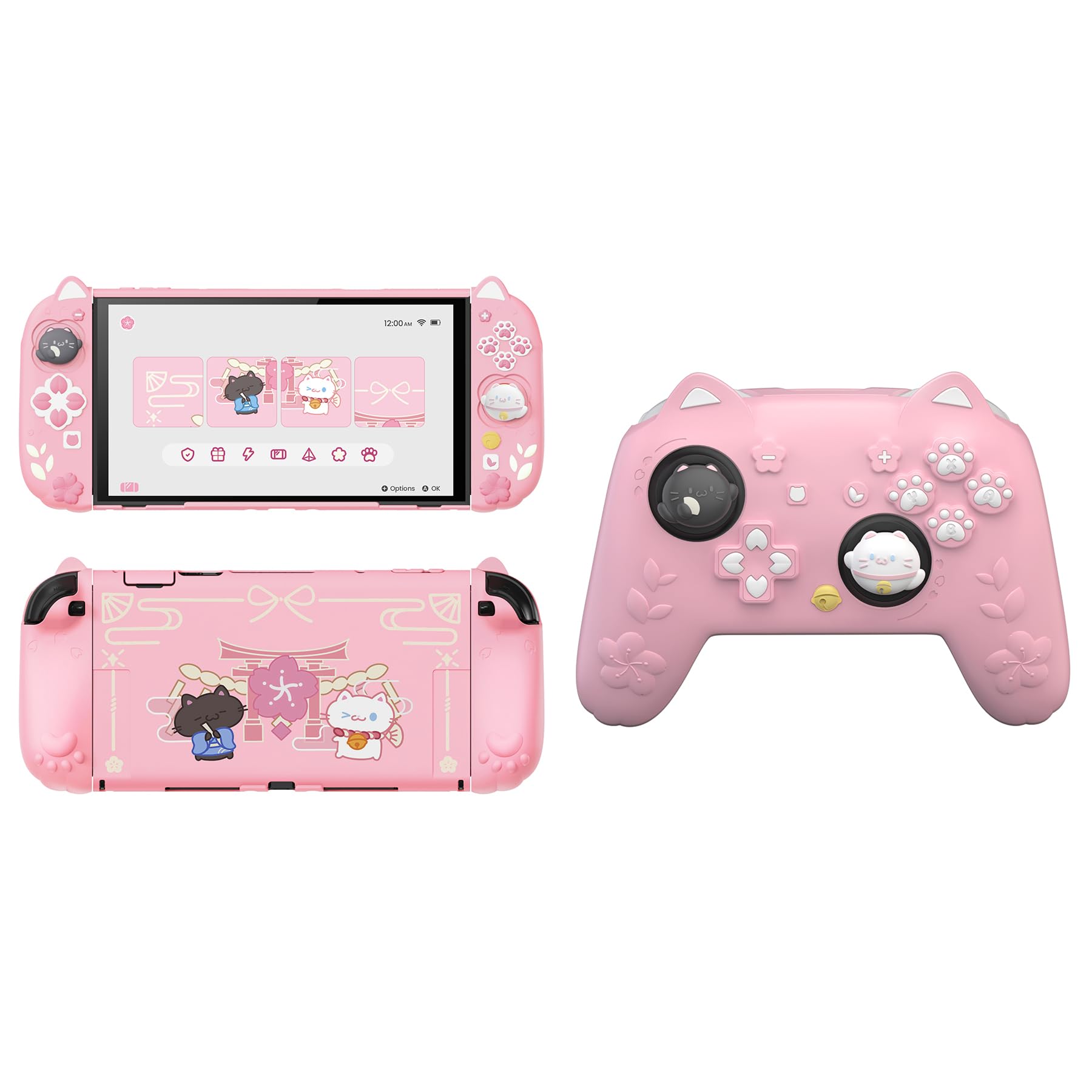 playvital Cover Dockable per Nintendo Switch 2 & Custodia in Silicone per Nintendo Switch 2 Pro Controller, Gattino di Fiori - Rosa