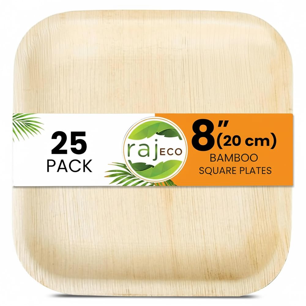 Raj Palm Leaf Square Plates 8" (20cm) | 25 Pack | Eco Fancy