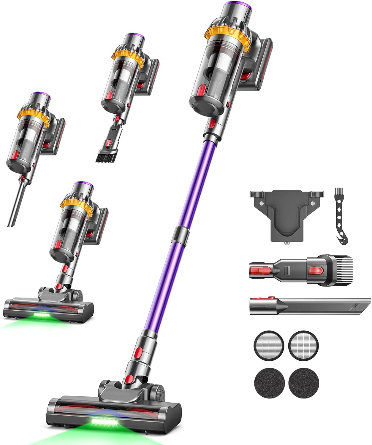 Product image of Akku Staubsauger 45000Pa/580W/70Mins, Ultraleichter Staubsauger Kabellos mit Anti-Tangle-Bodenbürste, LED Display, Wandladestation, 6 in 1 Handstaubsauger für Hartböden Teppiche Tierhaare