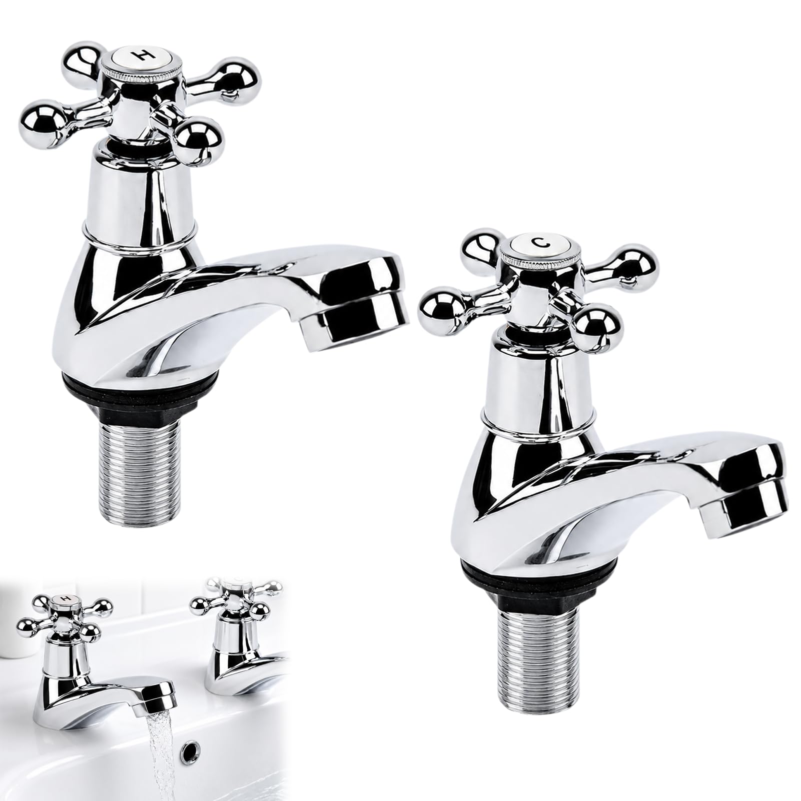 2 PCS Bathroom Taps, Hot and Cold Bathroom Sink Taps