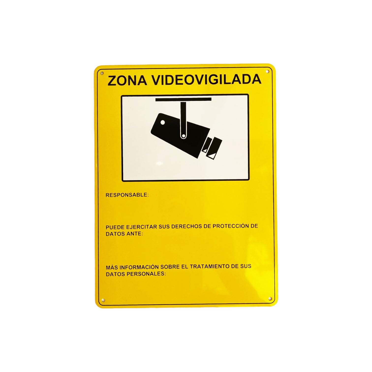 EL UNICO EN ALUMINIO LACADO Y ADHESIVO 3M.Proteccion de datos modelo Oficial 2024 Cartel Zona Videovigilada El cartel definitivo. Color amarillo. Resistente Luz e intemperie .Videovigilancia 28X21CM