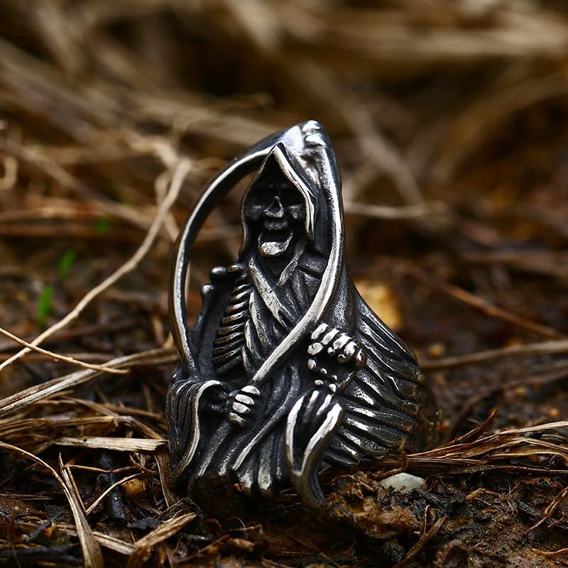 Image of Death Skull Ring for Men Stainless Steel Jewelry Biker Rings Scary Death Ring Skull for Gifts