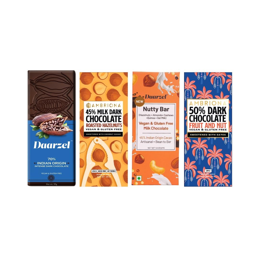Daarzel Vegan & Gulten Free Dark Gift Pack with 70% & 45% Cocoa, Nutty bar, Roasted Hazelnut, Caramelised Almond, Indian Origin Dark Chocolate , Gluten Free – Gift Box-image-43