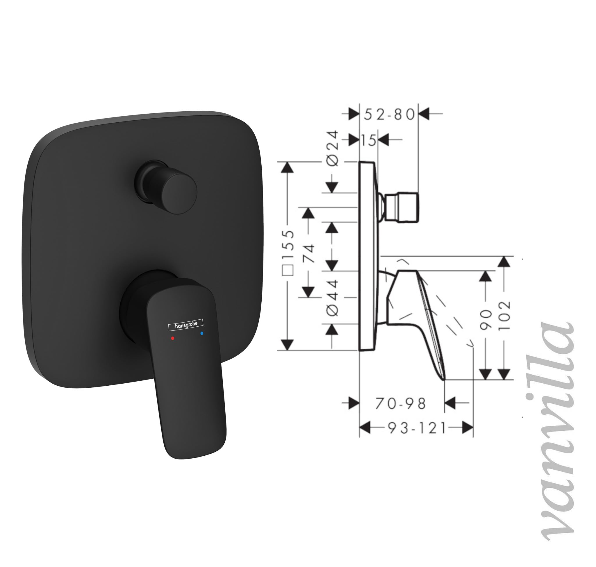 vanvilla Duschsystem Unterputz mit Duscharmatur Hansgrohe schwarz HGS51ob