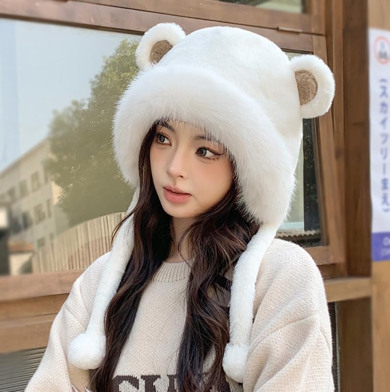 WITHMOONS Fluffy Animal Ear Beanie Fleece Lining Earflap Cap Winter Knit Hat YZ702252
