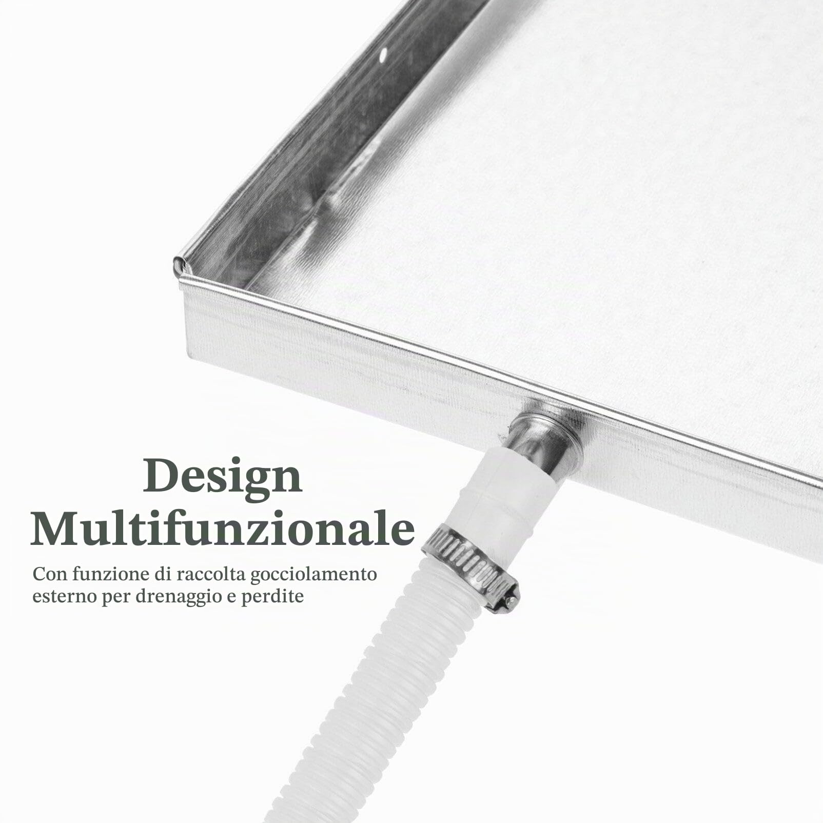 Jojofuny Vaschetta Raccolta Acqua Condizionatore in Acciaio Inox 15.75"X15.75"X1.38" Con Tubo Scarico E Clip Universale Per Unità Esterne Casa Protezione Anti Perdite