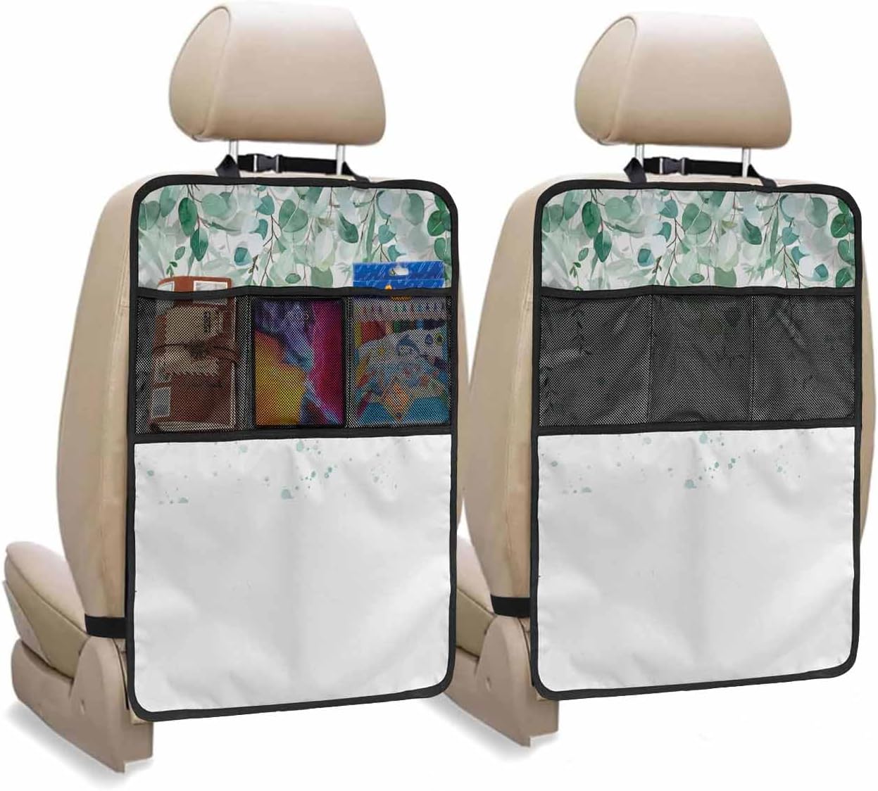 Car Seat Protector, 2 Pack Kick Mats Back Seat Protector Boho Brown Black and White Striped Tribal Farmhouse Style Waterproof Backseat Cover for Kids Universal Fit Automotive Interior Protectors