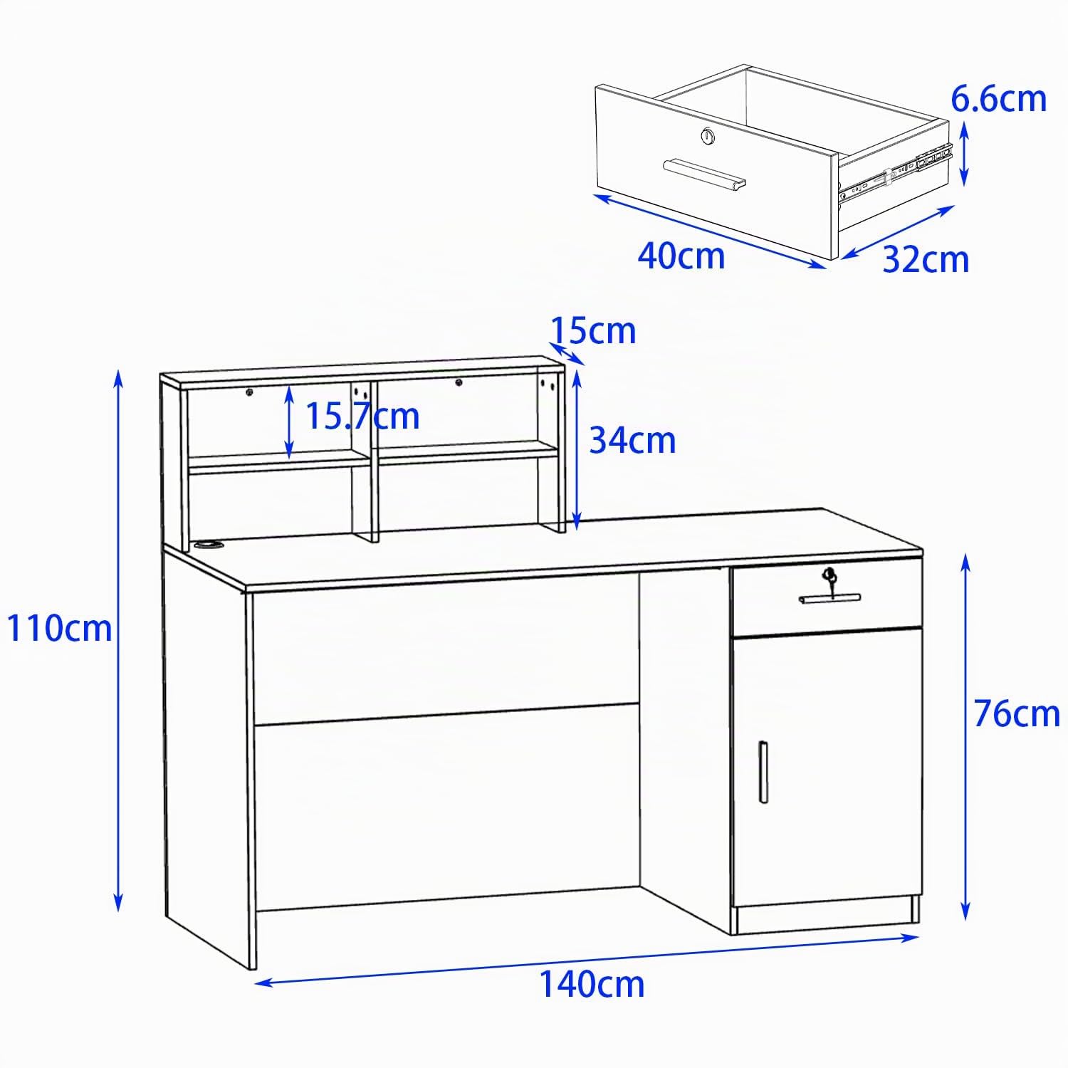 Mostrador de Recepción Grande Con Compartimentos Abiertos - Mesa de Recepción, Muebles de Oficina, Color Madera y Blanco