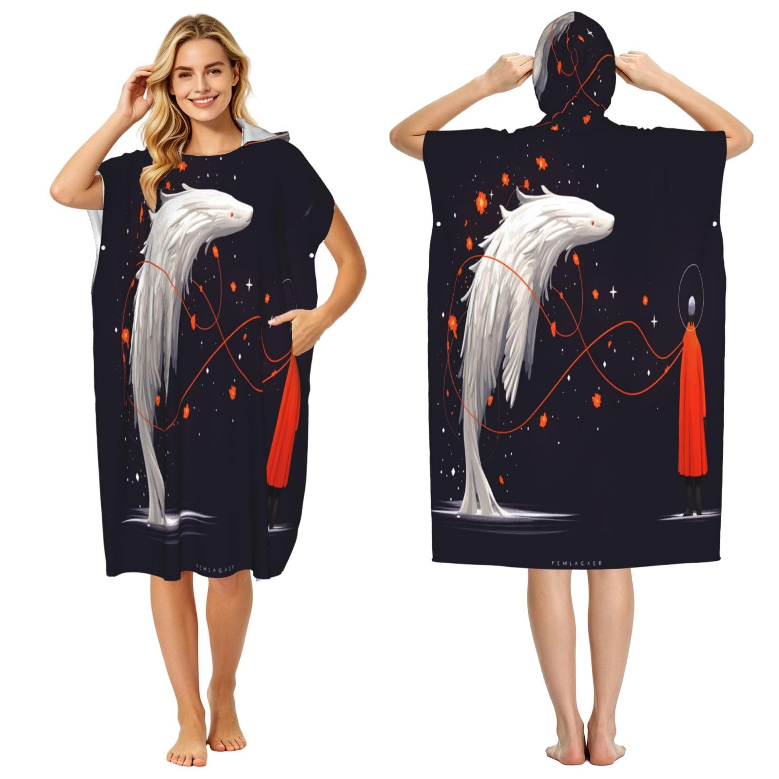 KLGRTJHK Magical Whale Adult Hooded Beach Poncho Towel 43"X35"