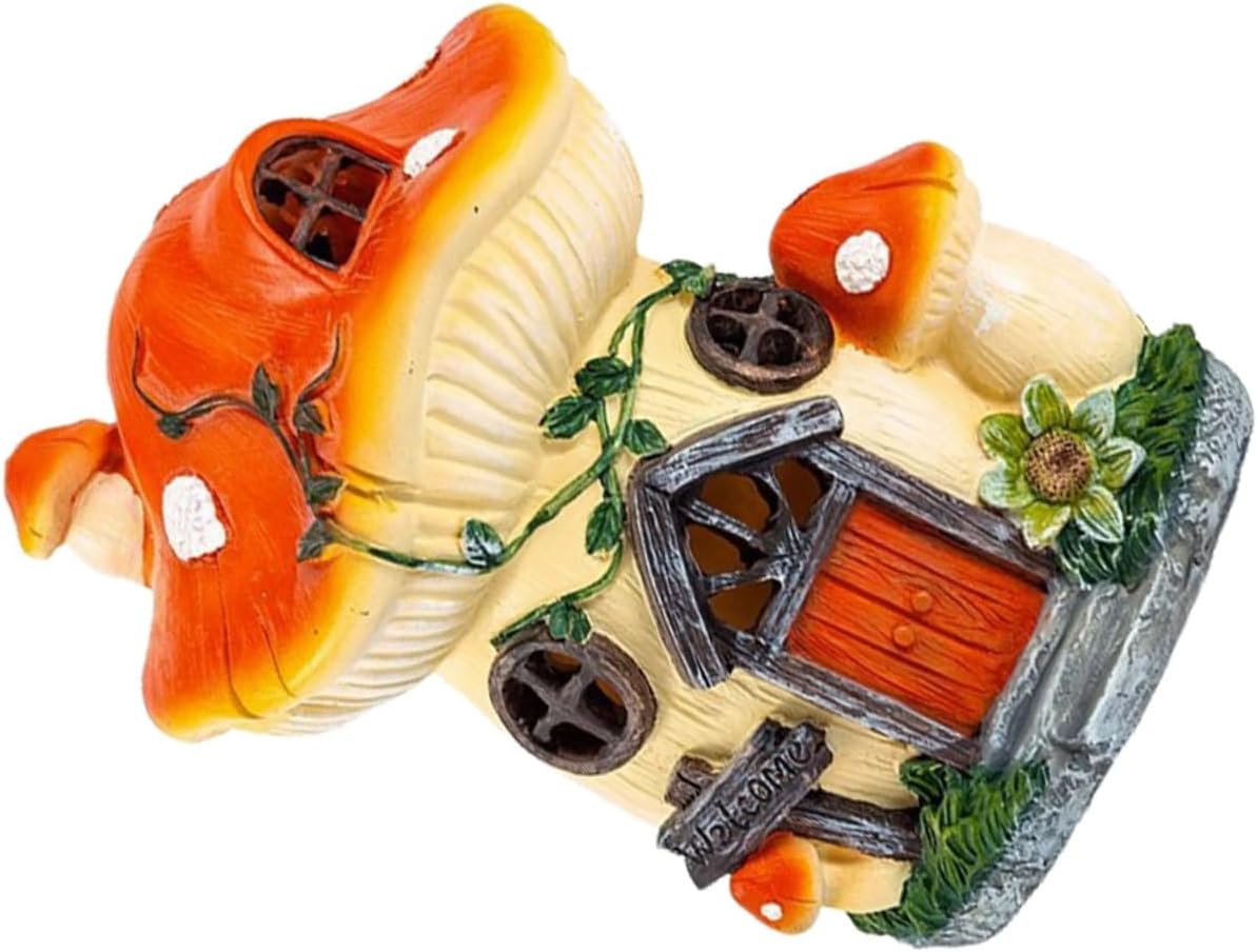 Resin Mushroom House Statue Decor Solar Lights Outdoor Decorative Garden Ornament