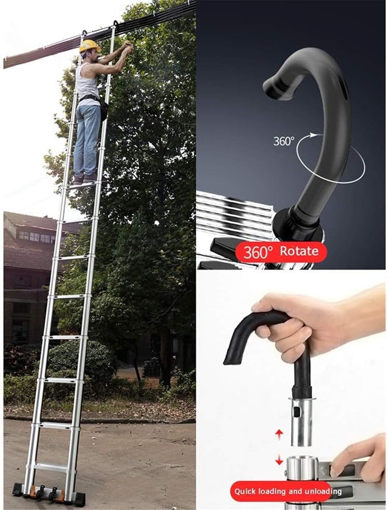 Ladder, Aluminum Telescoping Ladder with Detachable Hook, Stabilizer, Wheels and Bottom Rung, 18 Step Ladders Telescoping 440 Pounds Capacity (1.8m/5.9ft)