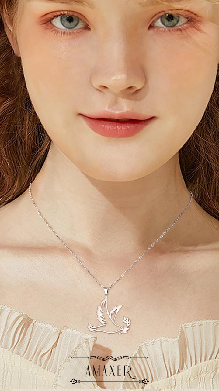 Amaxer Adjustable Dove Necklaces for Women Stainless Steel Olive Branch Peace Symbol Jewelry - Image 3