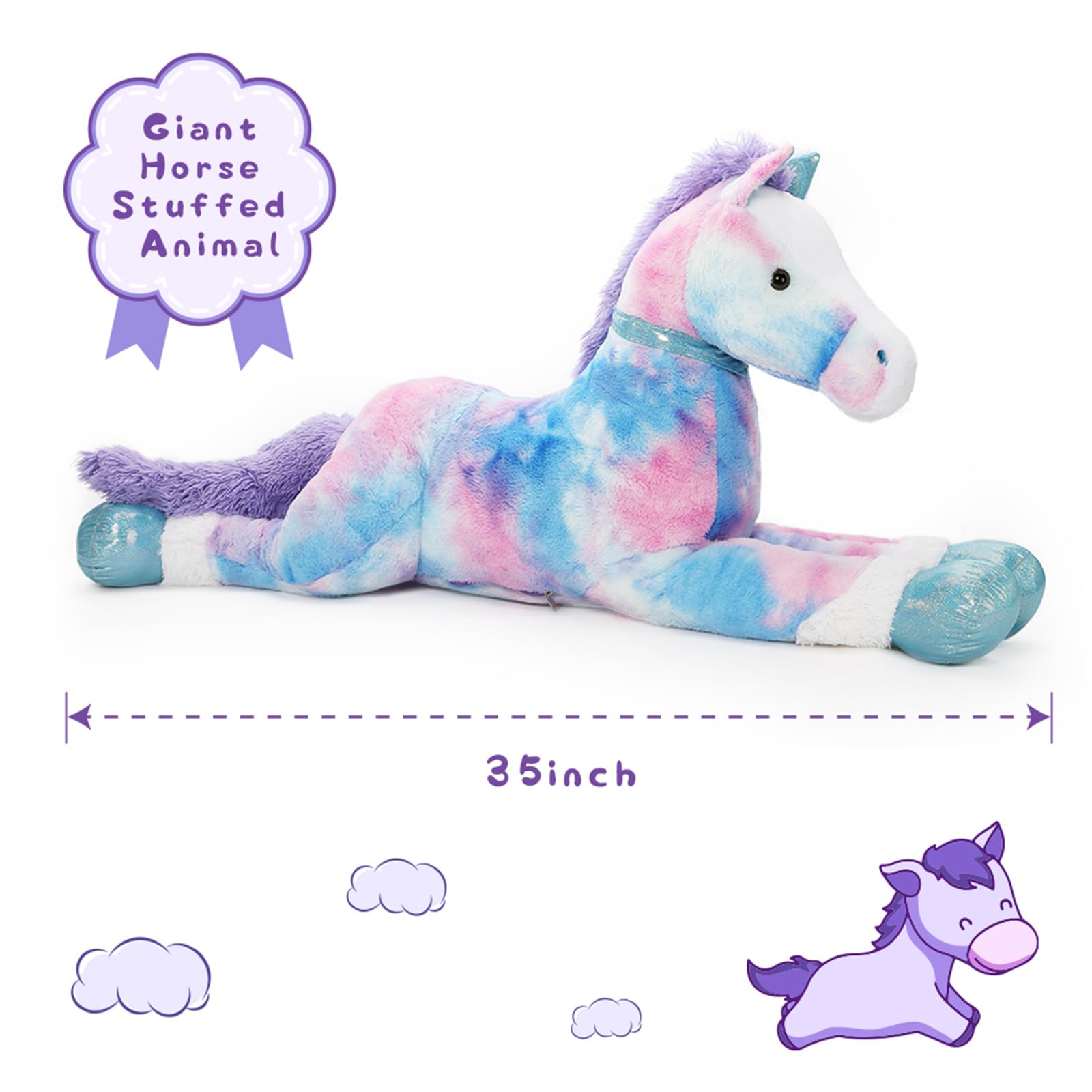 KERTA Big Horse Stuffed Animals Plush Toy, 35 Inch Large Stuffed Horse Toys Gift Soft Blue Pony Plush Pillow for Boys Girls 2