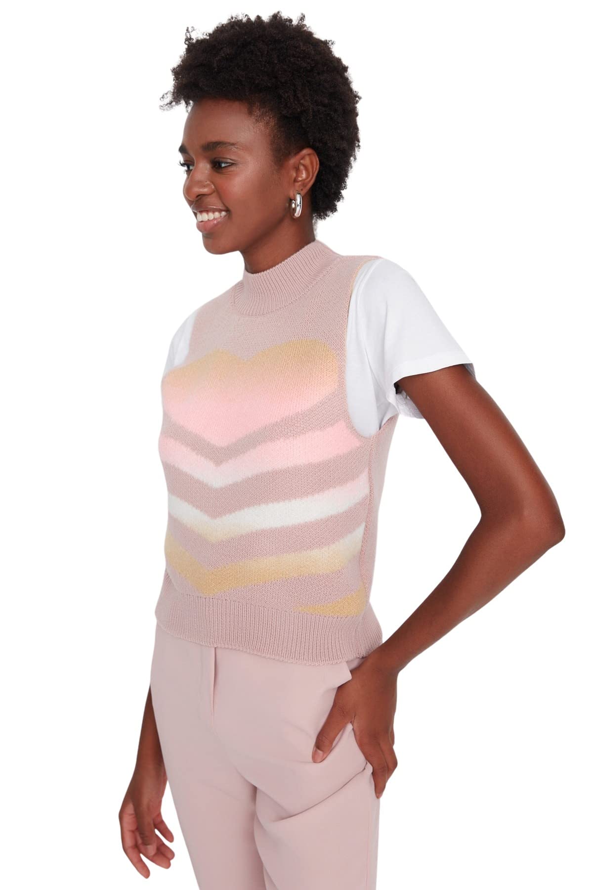 Trendyol Woman Design Regular Standard Rundhalsausschnitt Trikot Strickweste, Lachsfarbe, M