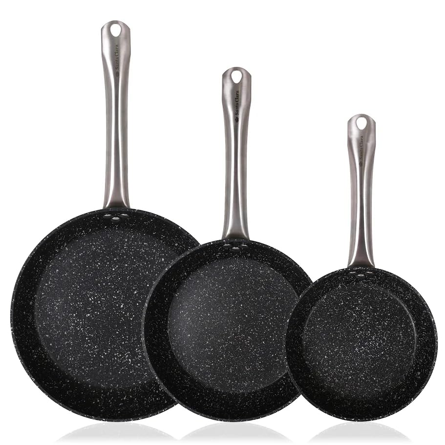 INDE SANTA CLARA | Juego de Sartenes Platinum Pack 3 (20, 24 y 28 cm) aluminio forjado 2,6 mm con mango de acero, sartenes antiadherentes full induction, aptas para inducción, gas, vitro y eléctrica