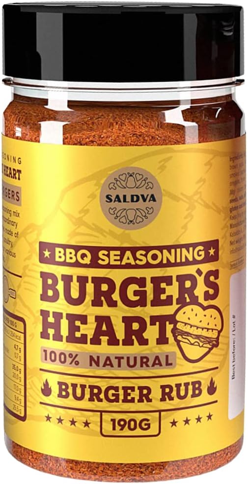 – Burger's Heart BBQ Burger Rub - 100% Natural BBQ Seasoning - Classic Seasoning Mix For Extraordinary Tasting Burgers - Beef, Pork, Poultry, Veggie Patties - Large Jar (190g)