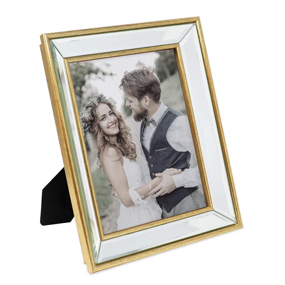 Laura Ashley 8x10 Gold Beveled Mirror Picture Frame, Classic Mirrored Frame with Deep Slanted