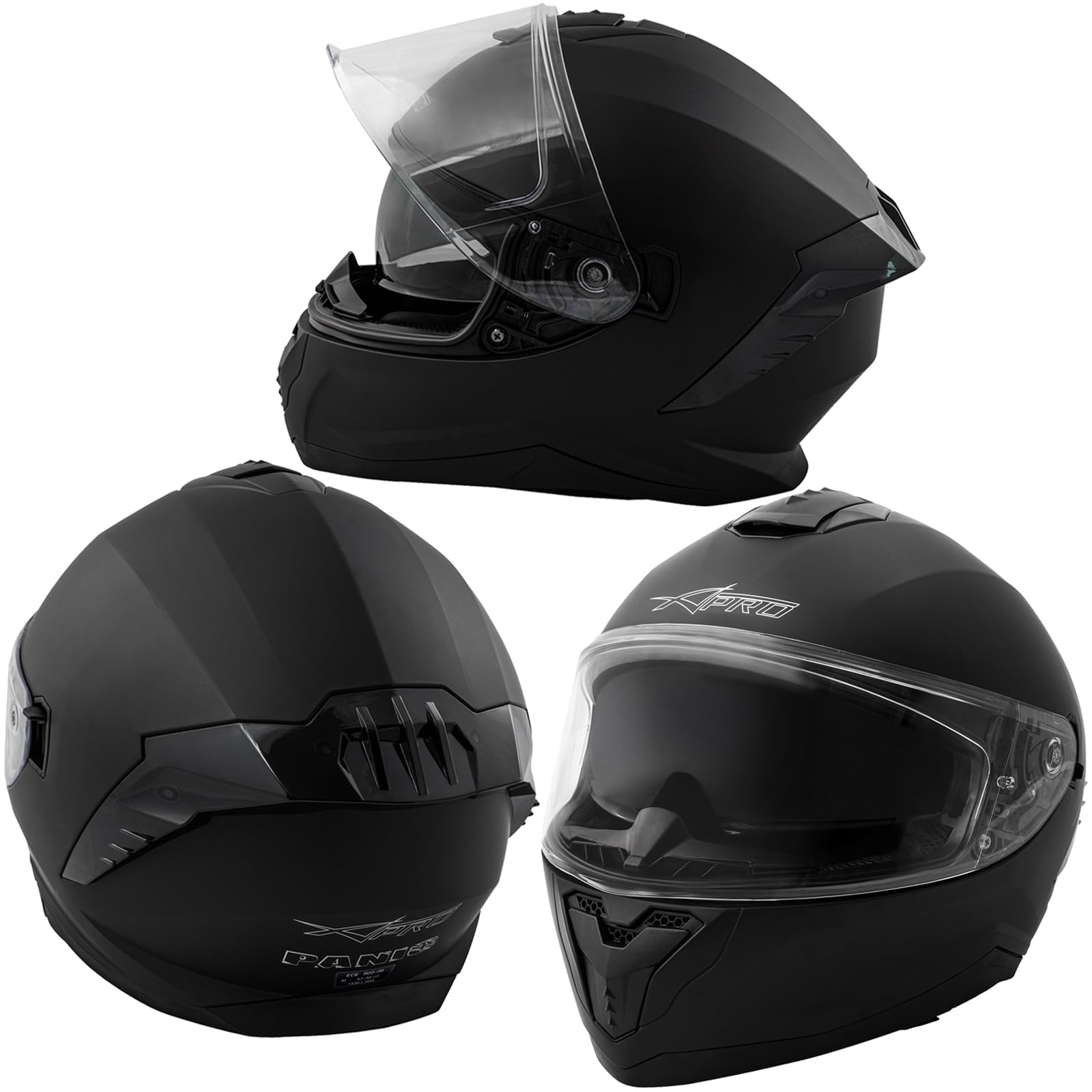A-Pro Casco Integrale Moto Scooter Visiera Interna Parasole Viaggio Nero Opaco S