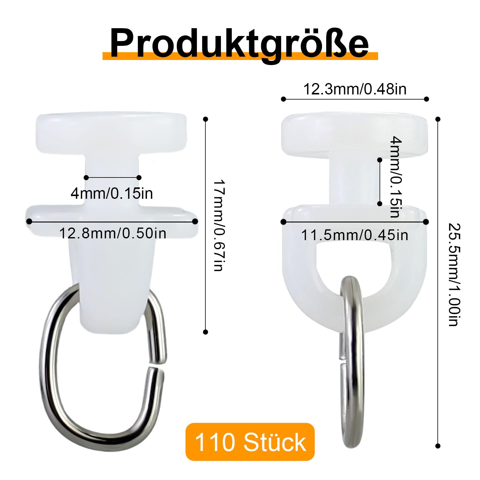 110 Rouleaux De Rail Pour Rideaux – Crochets Plastique Blanc, 26 Mm | Pour Tringles Métal/plastique
