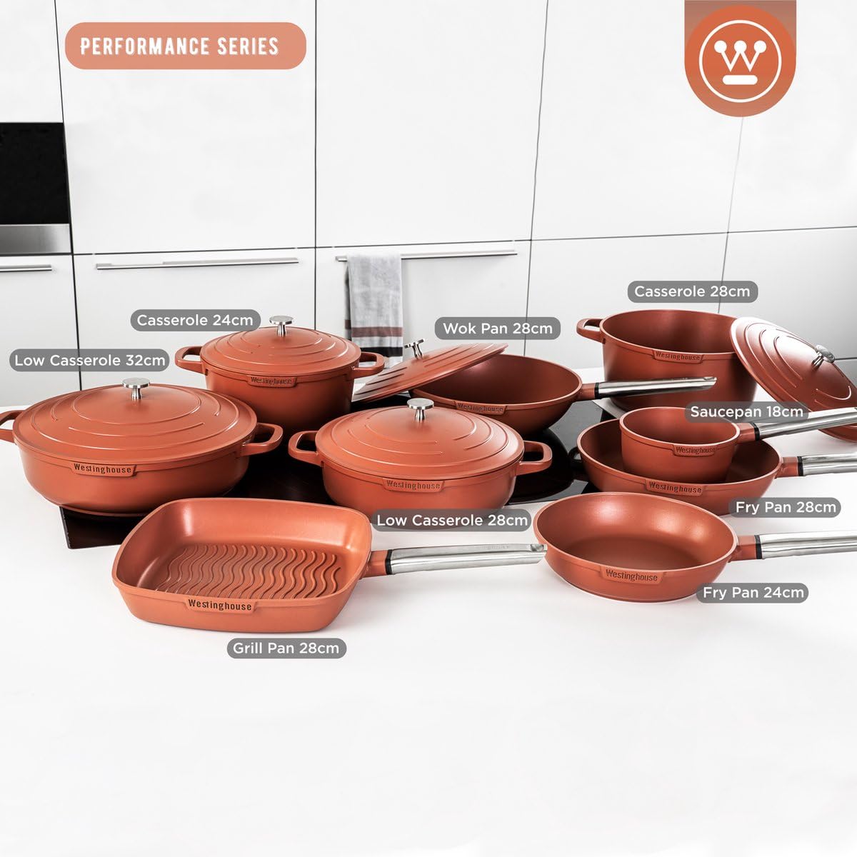 Westinghouse Performance Series 32 cm Orange Casserole Sauté Pan with Lid & Handle Holder | Non-Stick, Induction & Oven Safe, Dishwasher Friendly | Heavy-Duty Aluminum Cookware for All Hobs 4