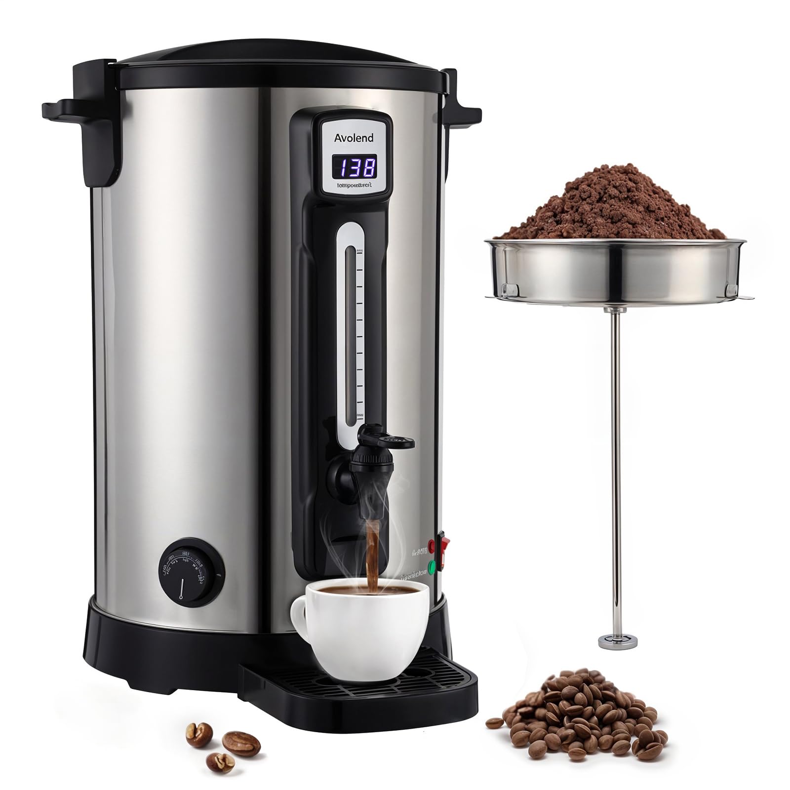 Avolend 20L Coffee Urn Stainless Steel Double-Wall, 100-Cup Commercial Coffee Maker with Keep-Warm Function, Coffee Pot for Events, Offices, Parties, and Catering