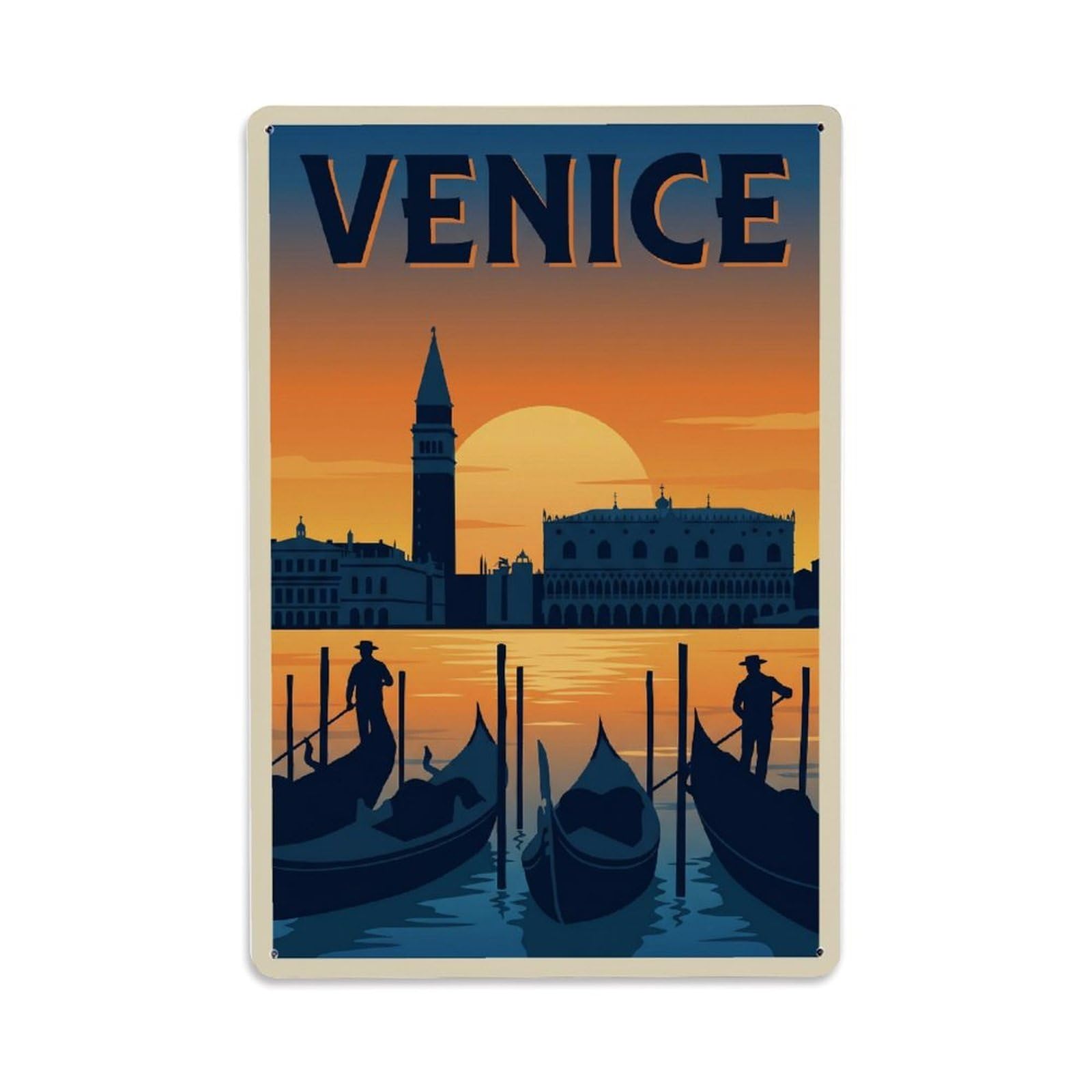 Vintage Travel Sunset Italy Lagoon Metal Tin Sign Plaque Wall Decor for Cafe, Club Bar, Office, Home Garden Metal Poster 8x12Inch