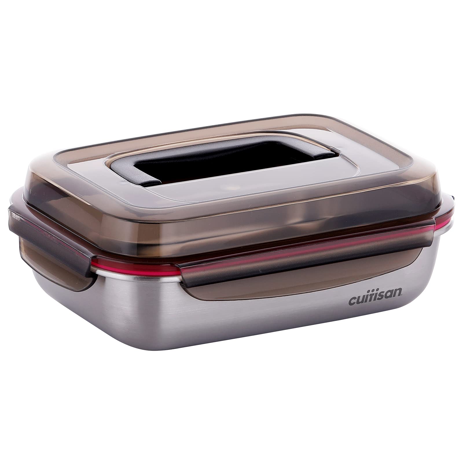 CANDL Cuitisan (Flora) recipiente alimentario hermético de acero inoxidable, tapa con clip con muñeca, rectangular, apto para microondas + horno, EC7-SSH01, (26,3cm x 20,0cm x 9,5cm / 1900ml)