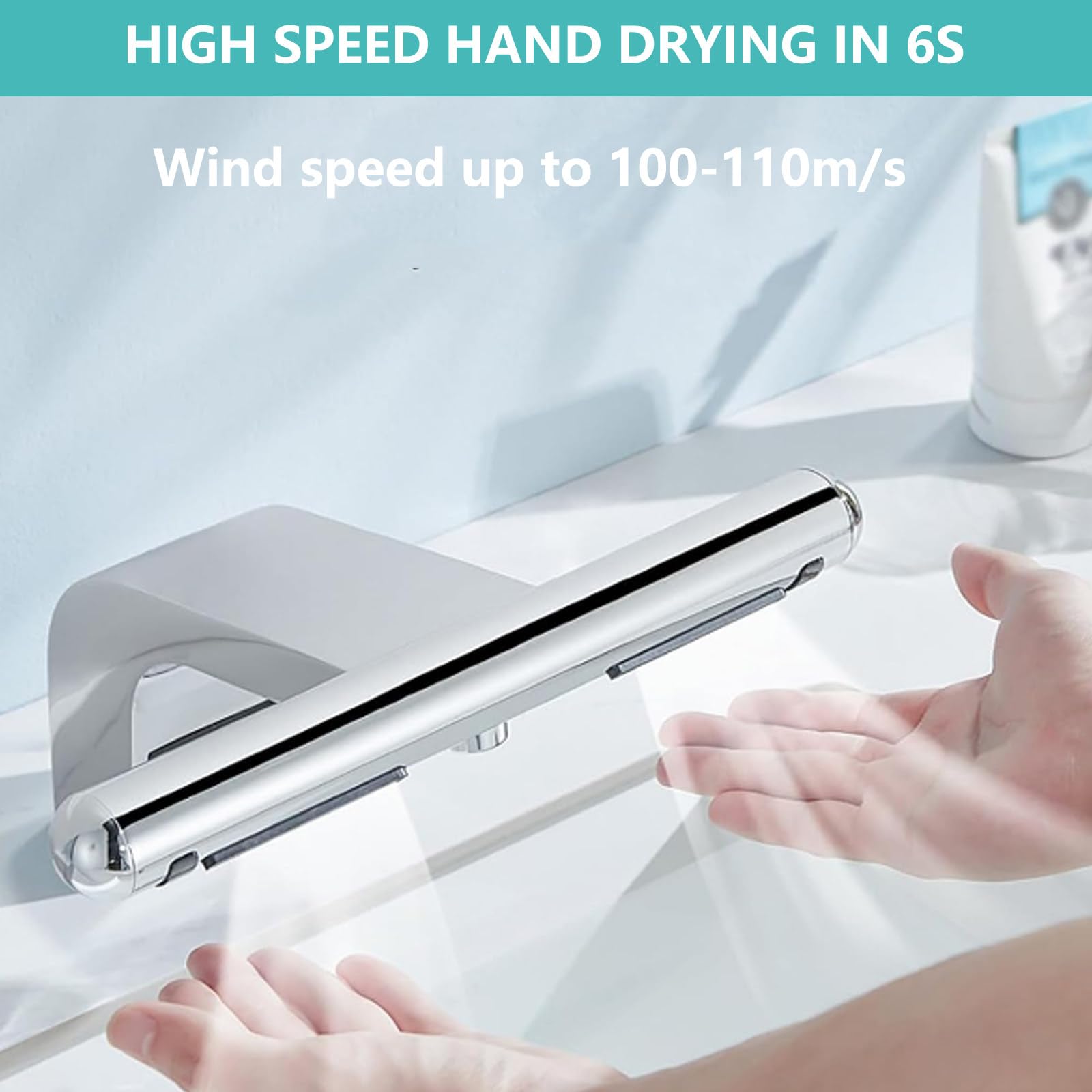 Rubinetto per asciugatore a mano con sensore automatico con lavaggio e asciugatura integrate, opzioni di aria calda e fredda, asciugatura rapida in 6-10 secondi, ideale per bagni commerciali e