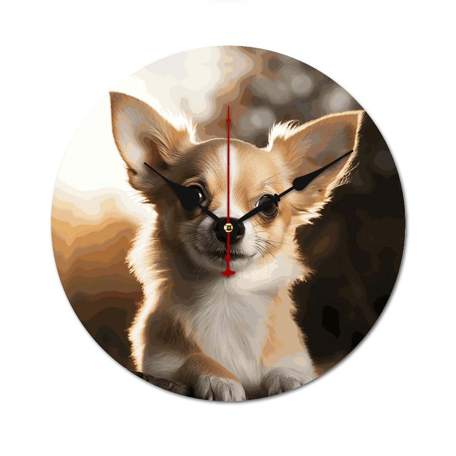Horloge murale décorative moderne en bois ronde sans échelle motif Chihuahua