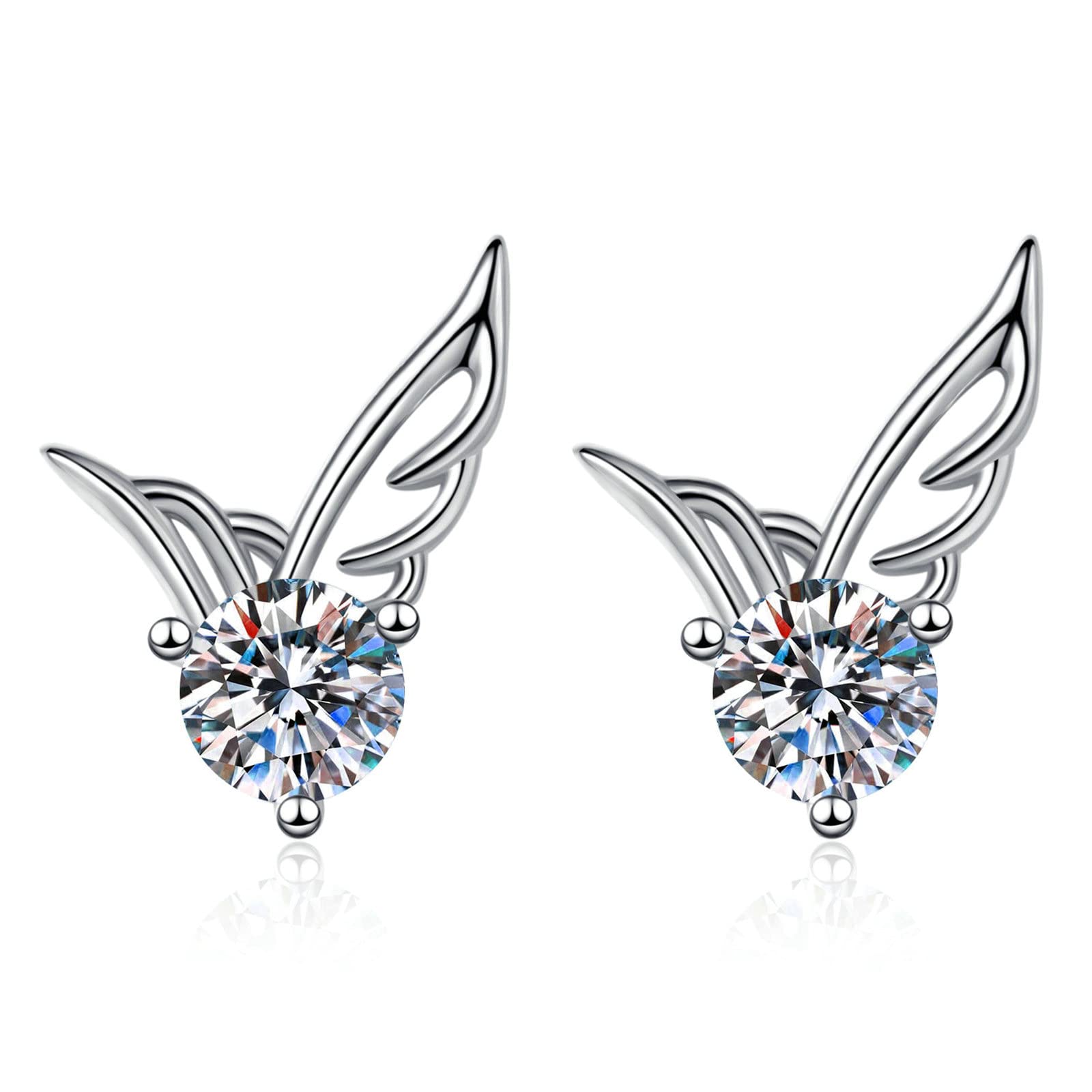 Beydodo Orecchini in oro bianco 750 585 375 vero oro da donna, a forma di ali d'angelo con moissanite, orecchini da sposa senza nichel
