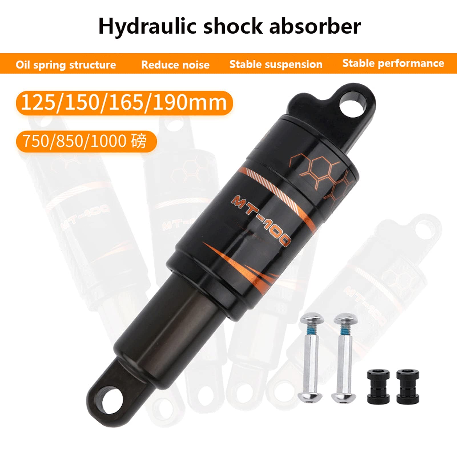 Zawieszenie Rowerowe Amortyzator Rowerowy Tylny Amortyzator Ze Stopu Aluminium do MTB Mountain Road Bike Shock 125/150/165/190mm(Size:165mm/1000Lbs)