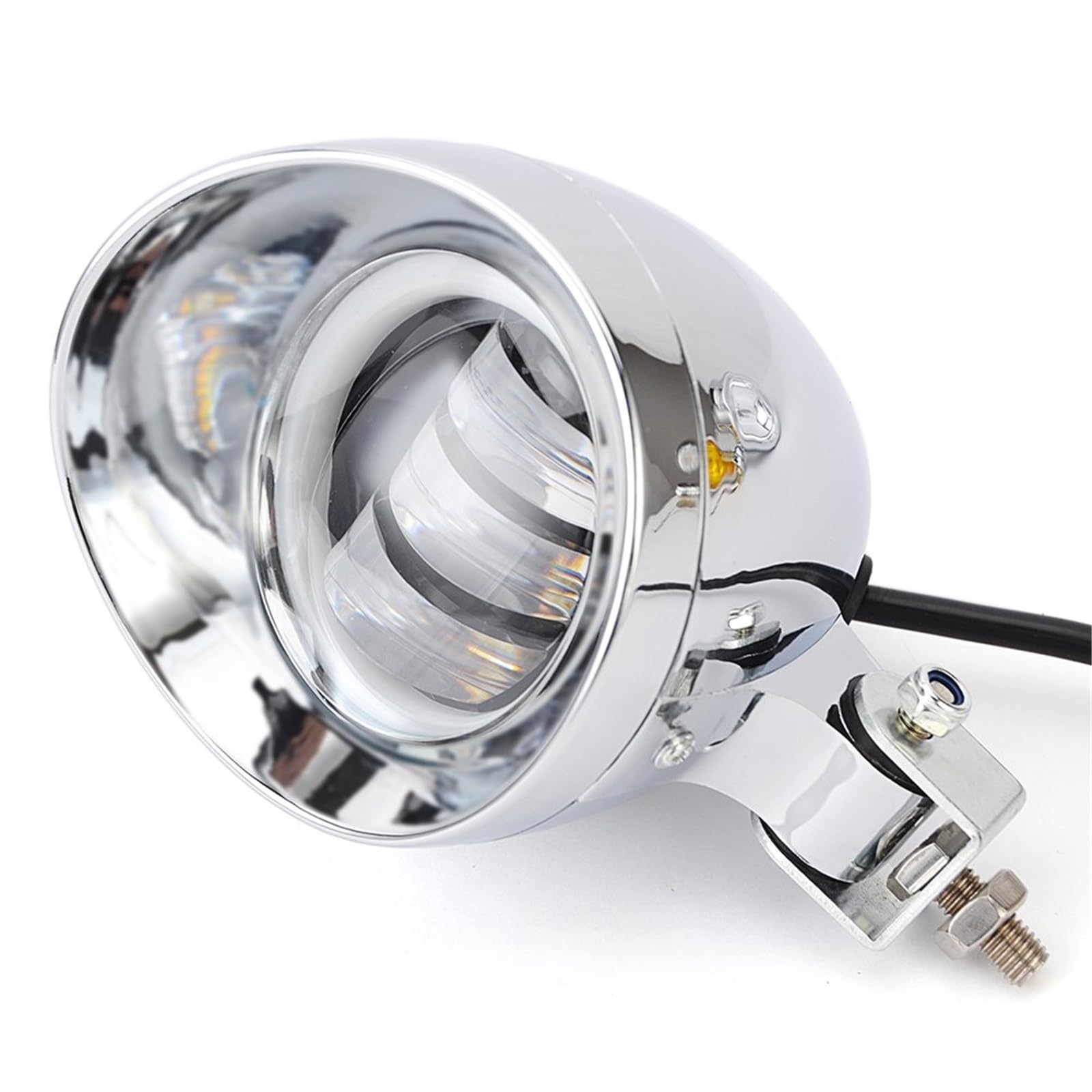 Faros Motocicleta Faro Delantero Retro 25W 4'' LED Antiniebla | 25W 4 ''cromo tipo bala motocicleta faro delantero Retro LED luz antiniebla para cruceros para helicópteros personalizados