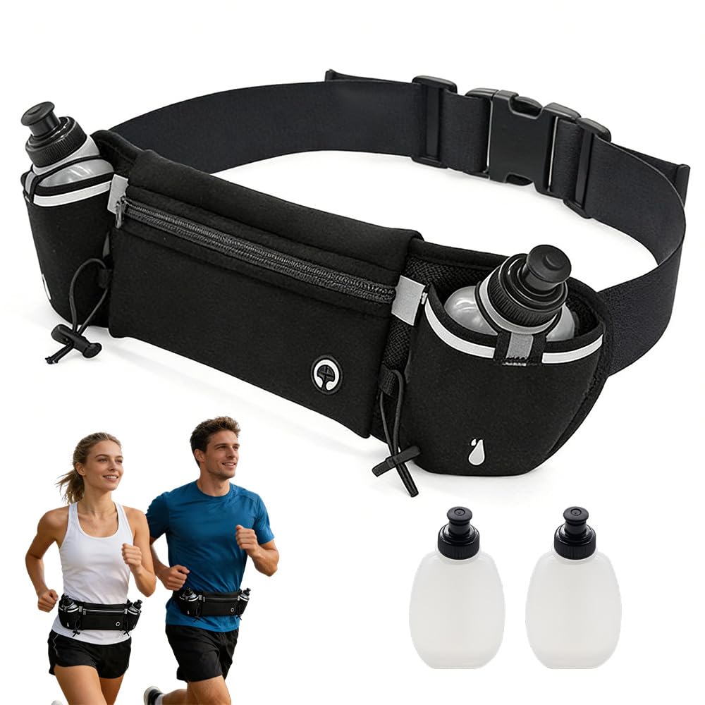 Pas do picia z butelką, AVCXEC pas do picia do biegania z butelką (2 x 175 ml), pas do picia jogging, torba na pasek z uchwytem na butelkę, torba do biegania, wspinaczki, jazdy na rowerze