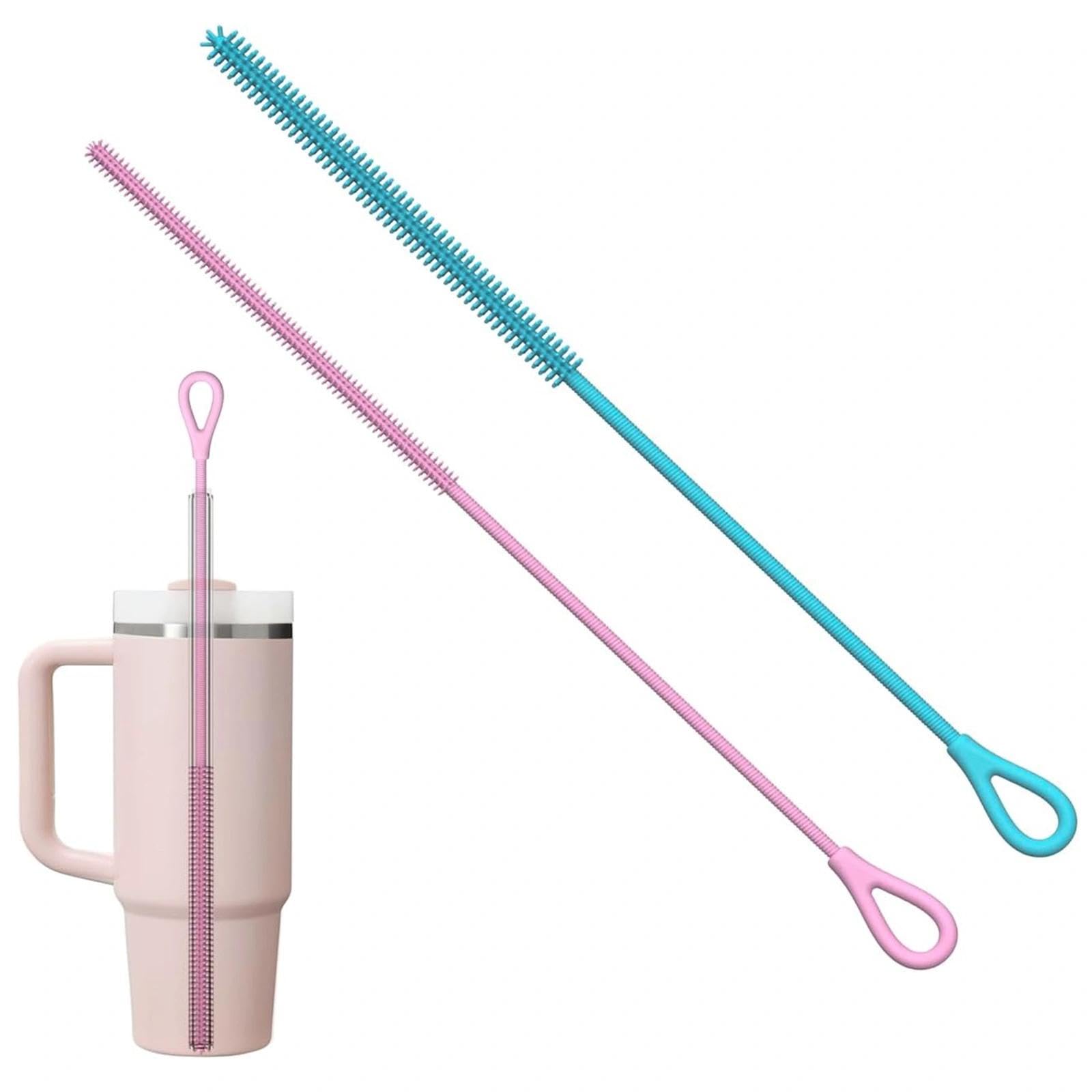 KNUIUYY 2Pcs Silicone Straw Cleaner Brush, Reusable Straw Brush for Straws, Non-slip Handle Soft and Bendable, Hanging Loop Straws Cleaner Brushs for Washing Stanley Narrow Neck Water Bottles