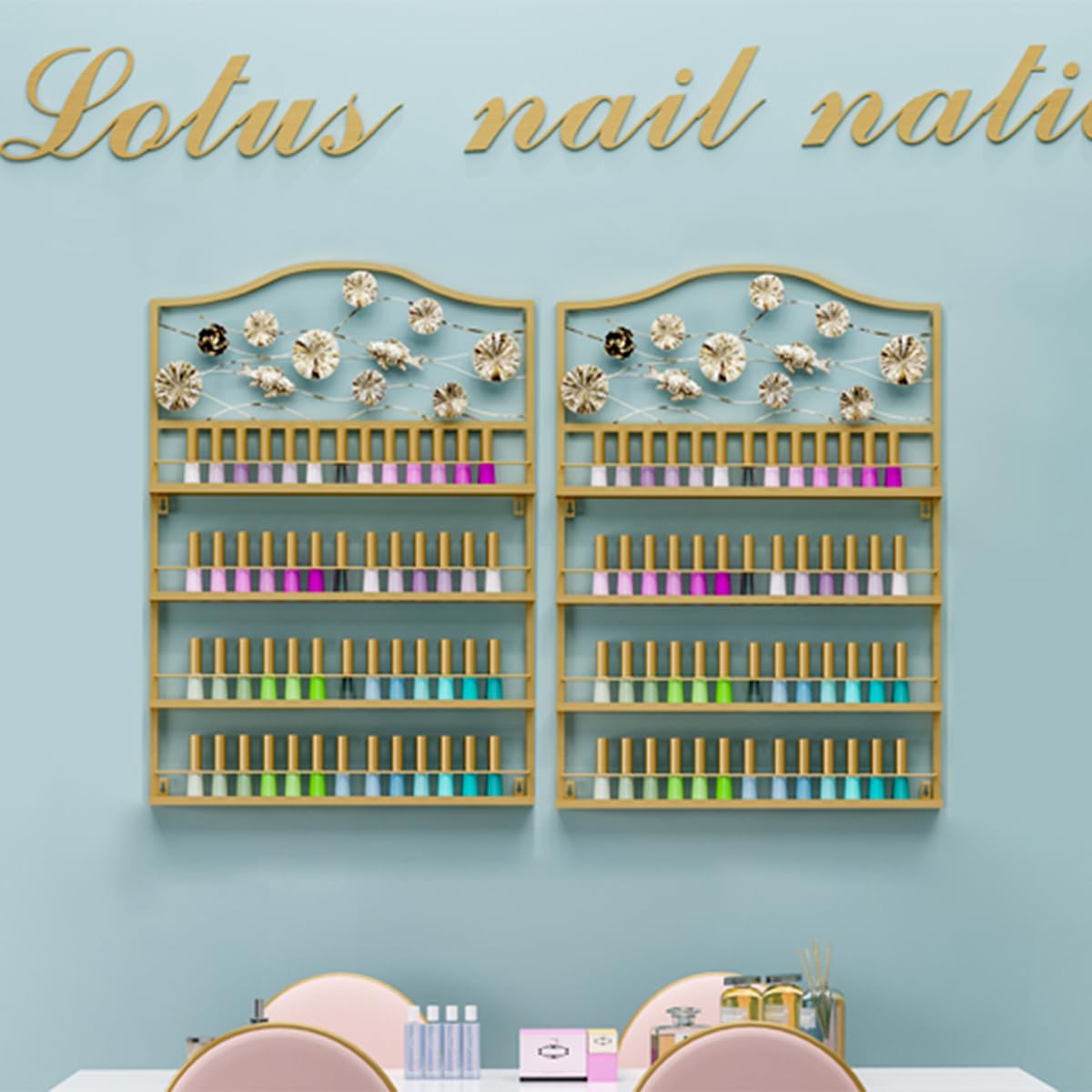 Espositori per Smalti per Unghie, Mensola da Parete per Profumi, Organizer per Oli Essenziali con Bellissimi Disegni di Foglie di Loto E Pesci, per Spa, Salone di Bellezza, Negozio E Casa,C