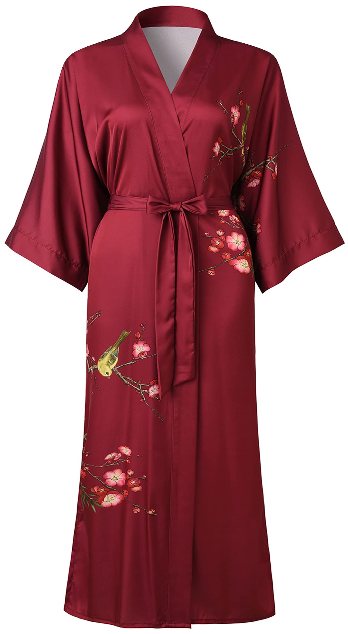 Ledamon Bata larga tipo kimono para mujer, talla grande, bata de baño floral con bolsillo