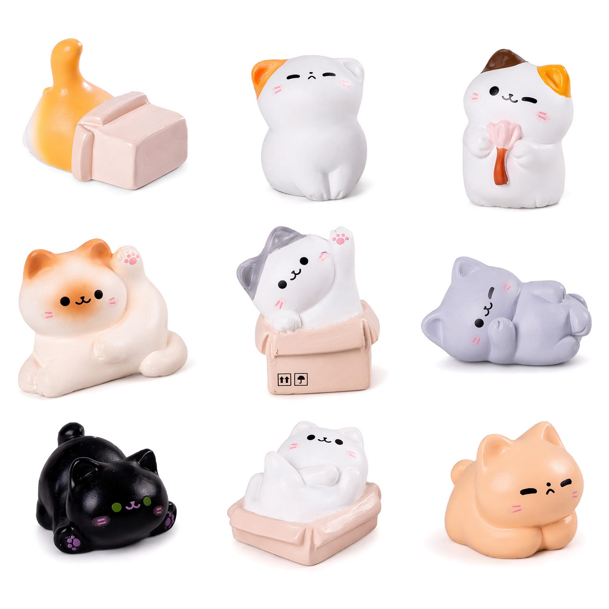 KORVANEL 9 Pcs Mini Cat Figures Set, Cute Kitten Figurines for Desk Decor