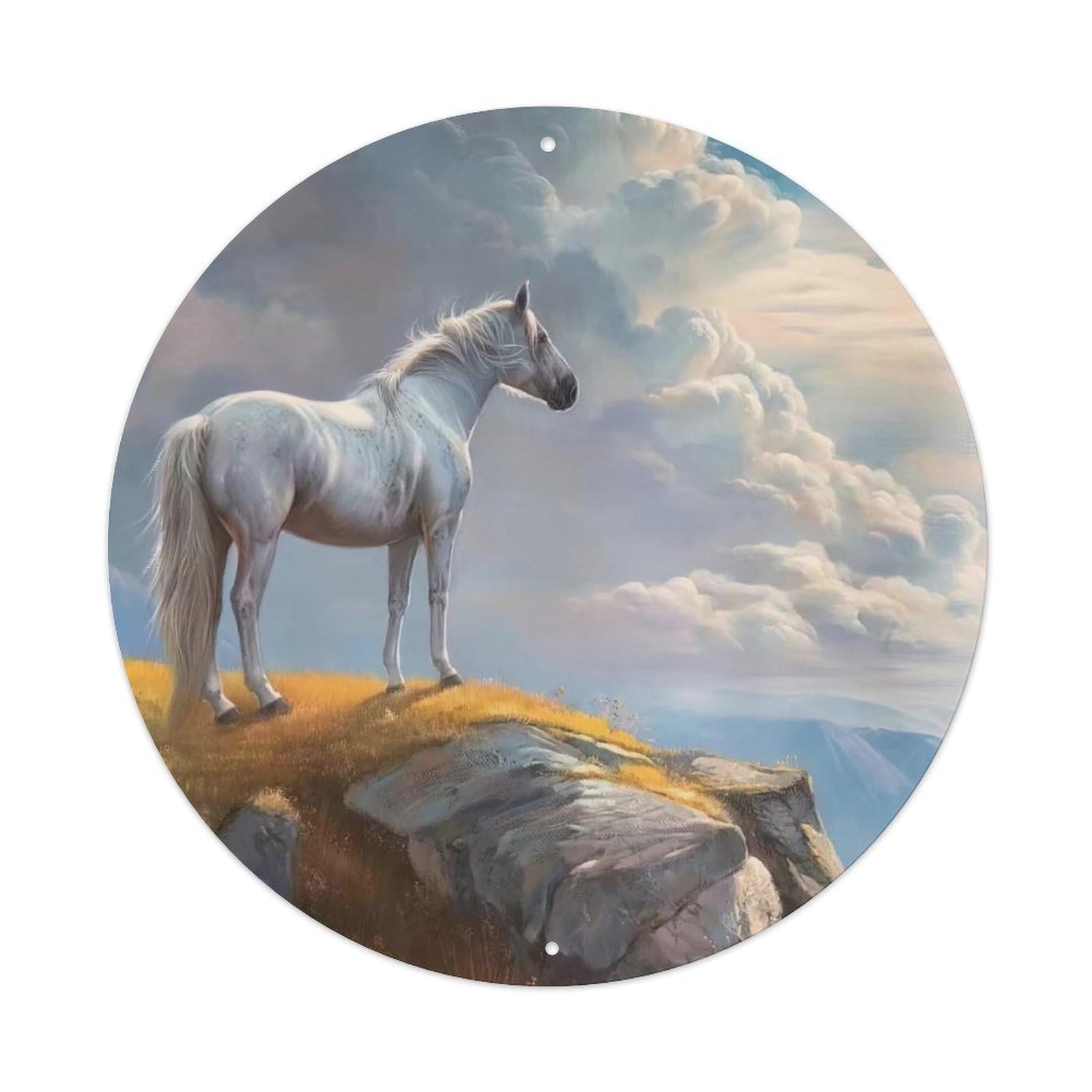 Animal Poster Horses on The Cliff Vintage Metal Tin Sign Plaque Wall Decor for Cafe, Club, Garden Round Metal Poster 8x8Inch