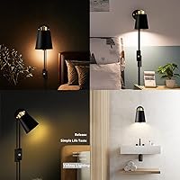 Vista 6 de Yollzey Apliques de pared enchufables, lámpara de pared negra de ángulo giratorio con cable de enchufe, luz de lectura industrial vintage de metal