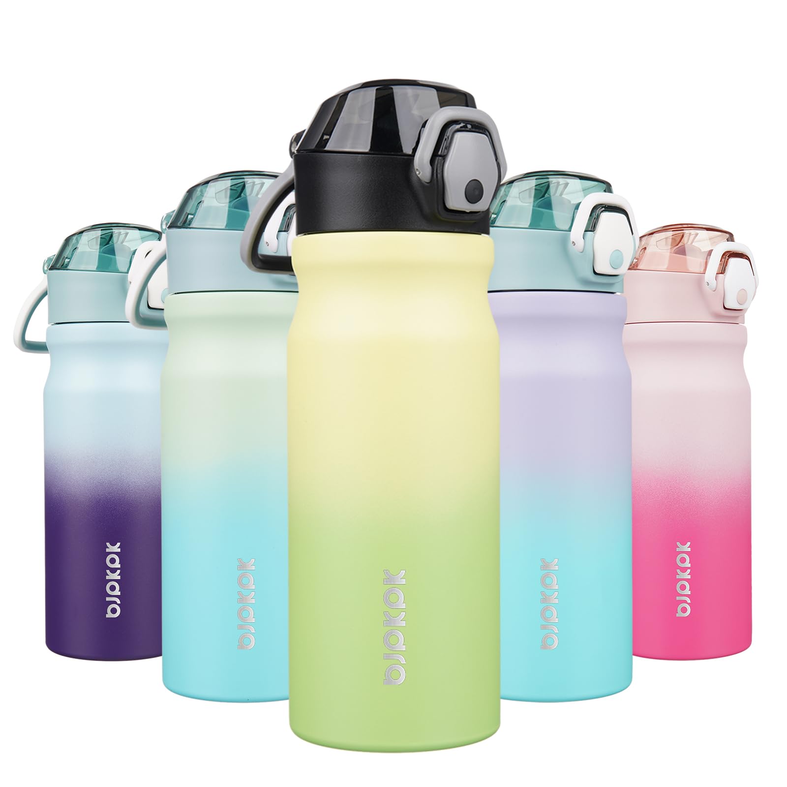BJPKPK 18 oz Water Bottle with Straw &amp; Handle, Insulated Stainless Flask