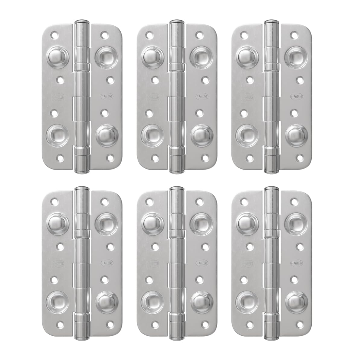 Amig - Pack de 6 Bisagras de Seguridad, Para Puertas de Entrada, Sistema Antipalanca, 150 x 82 x 3 mm, Cantos Redondos, Acero, Plateado mate