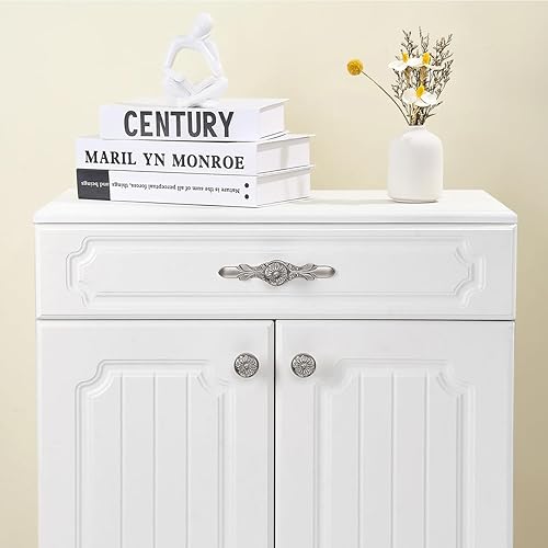 Miniatura 4 de Aandxomk - Juego de 10 pomos de níquel cepillado de 5.8 pulgadas con placas, gabinete de cocina de 5.8 pulgadas, pomos de flores y puerta de armario