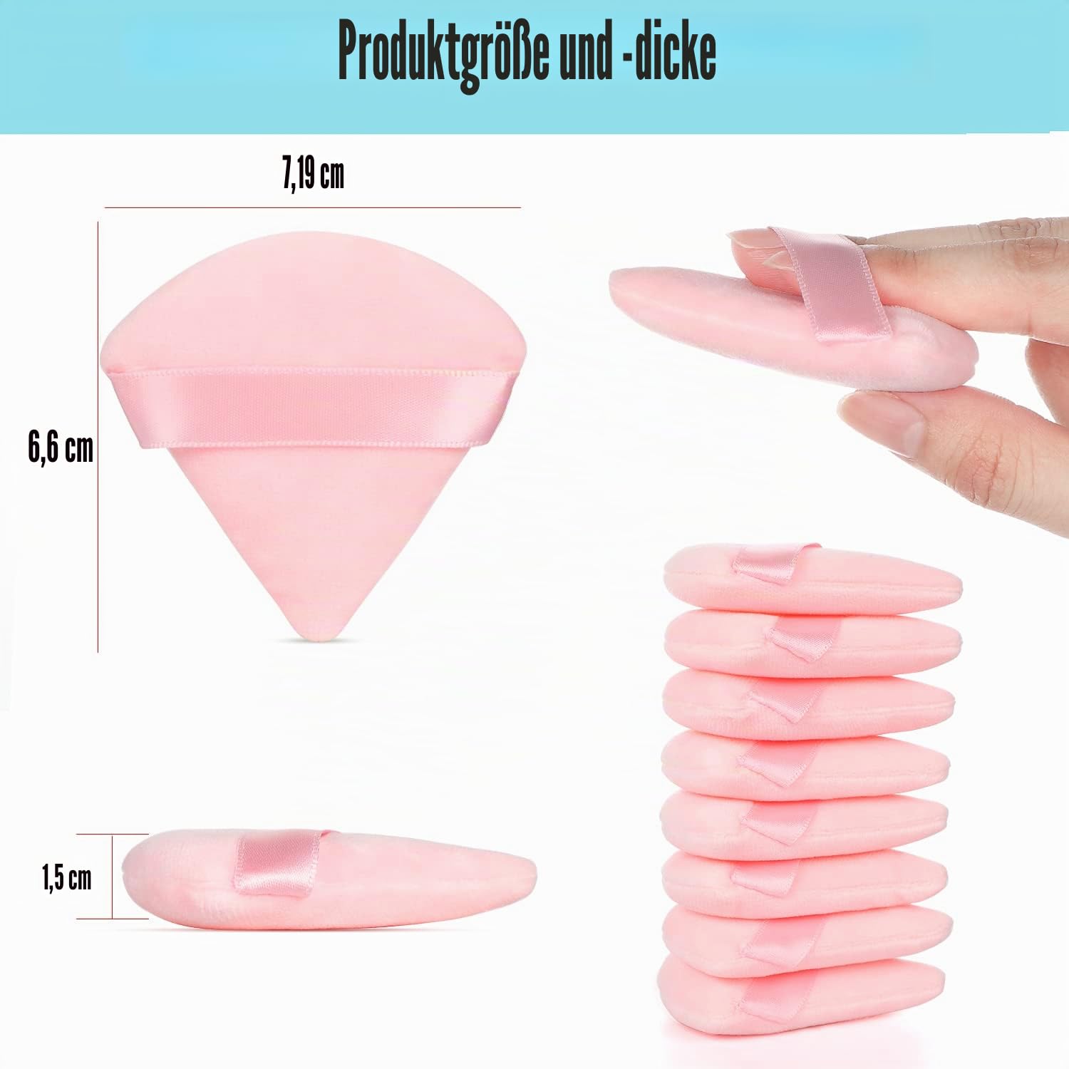 Schwamm-Set mit 8 Stück Baumwoll-Puderquaste, dreieckig, super weich für trockenes und nasses Make-up, Concealer, lose und Körperpuder, Foundation, Rouge, Make-up-Set (Rosa)