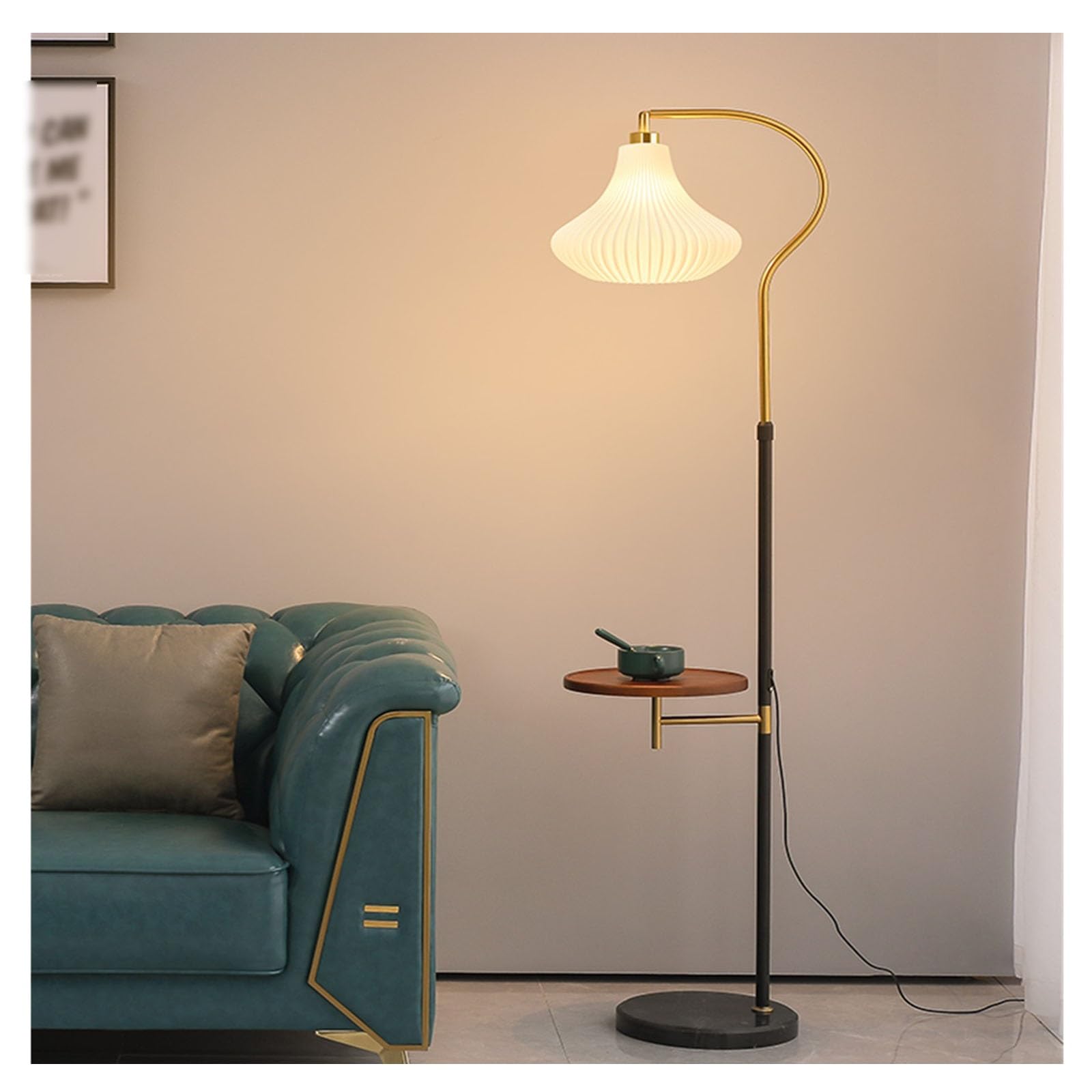 LJHFG63KUYT Standing Lamps Modern Floor Lamp with Wood End Table, Rustic Tall Pole Shelf Reading Standing Light Decorate(Black)