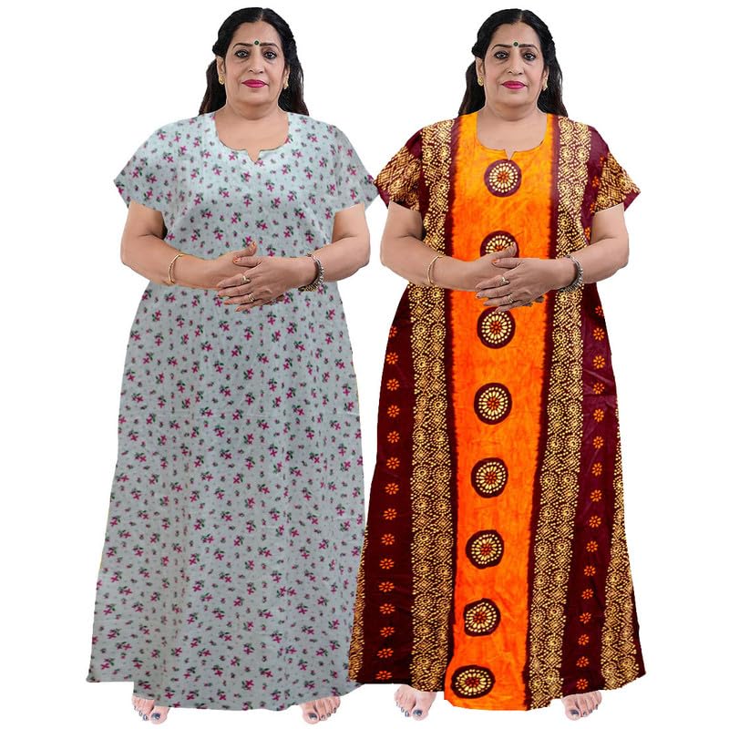 Bee Enterprises Women Casual Floral Printed Multicolor Night Wear Gown/Free Size Nighty/Cotton Nighty Pack of 2_Jumbo-NT2-picture-43