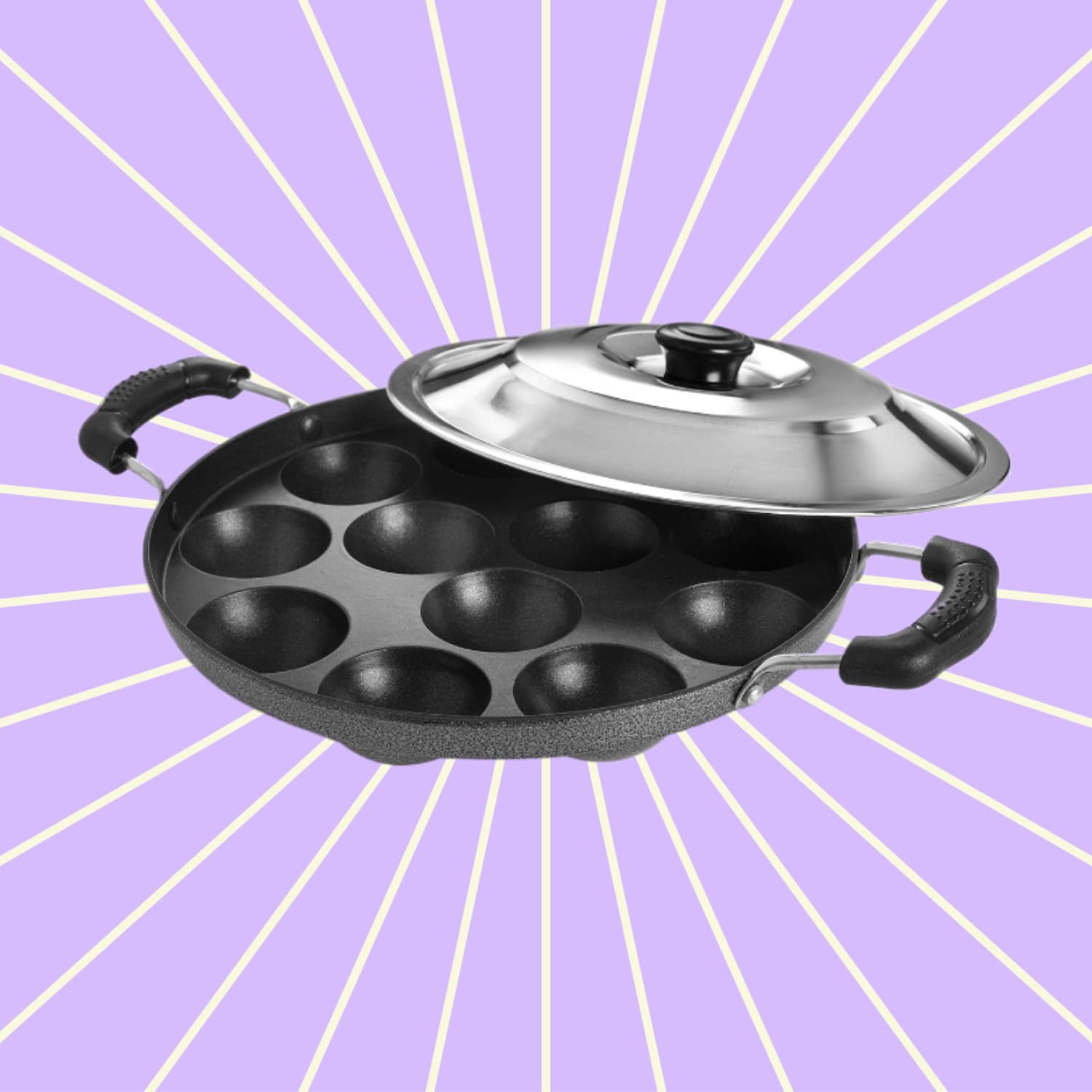 Xtend Nonstick Appam Patra (12 Cavity) Hammer Tone Coating Paniarakkal with L...