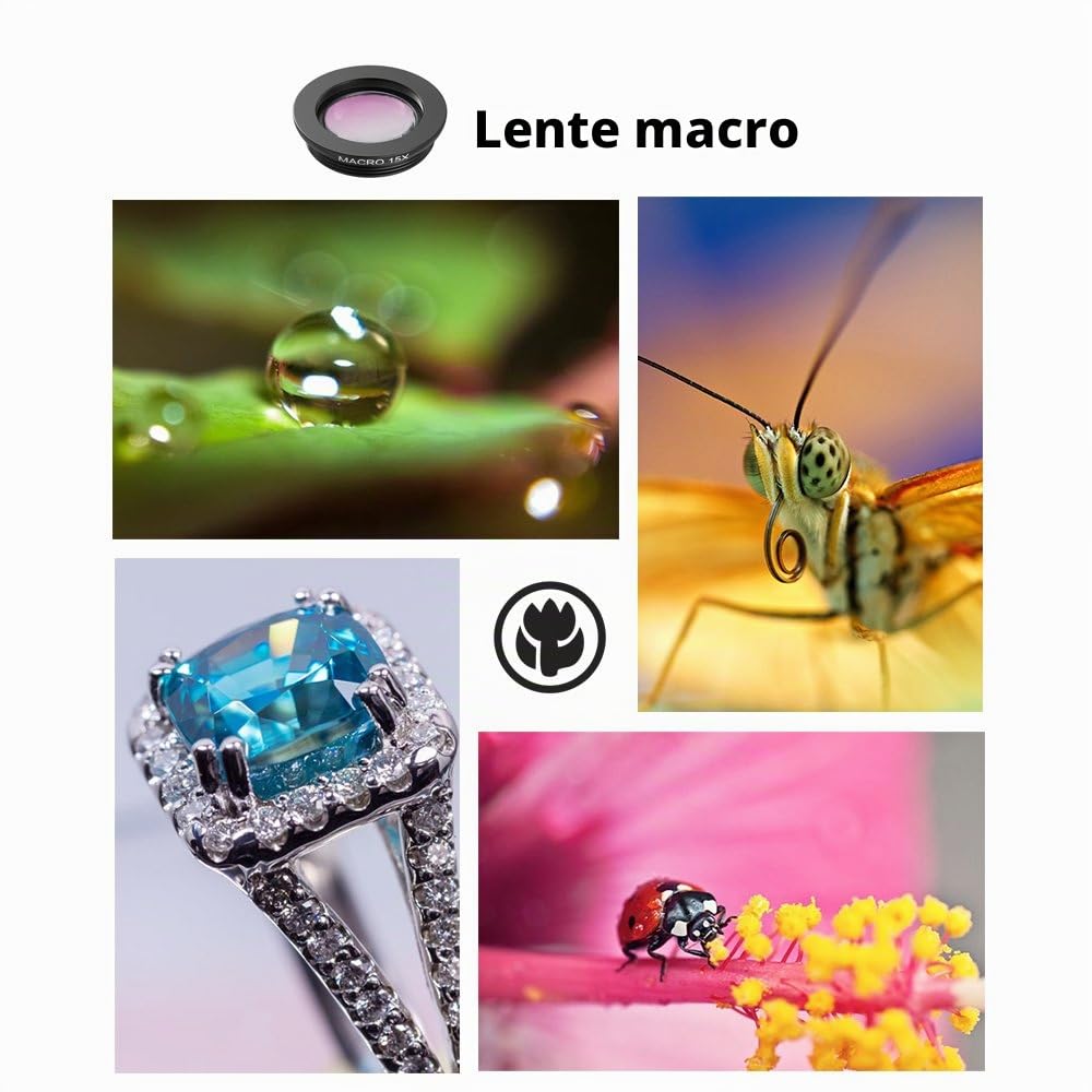 Apexel 18x Kit de Lentes telefoto (Lente Ancha 0.63x y Lente Macro 15x, Ojo de pez a 198 °, trípode Flexible para iPhone y Samsung) Black