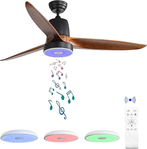 ASALL Ventilador de techo inteligente de madera maciza de 52 pulgadas, con altavoz Bluetooth, con luz LED de atenuaciĂłn RGB, con control remoto, ASALL Ventilador de techo inteligente de madera maciza de 52 pulgadas, con altavoz Bluetooth, con luz LED de atenuaciĂłn RGB, con control remoto,